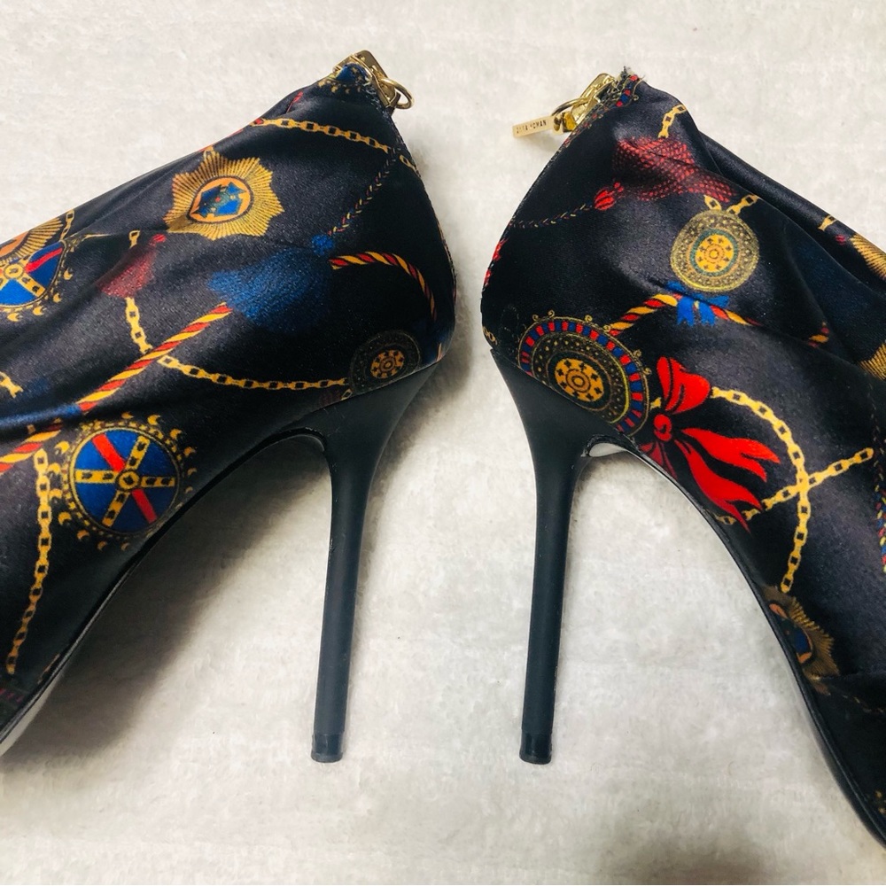 ZARA Black Ankle Boots Multi Scarf Print Satin Bootie Heels. Size 36 - Picture 8 of 14